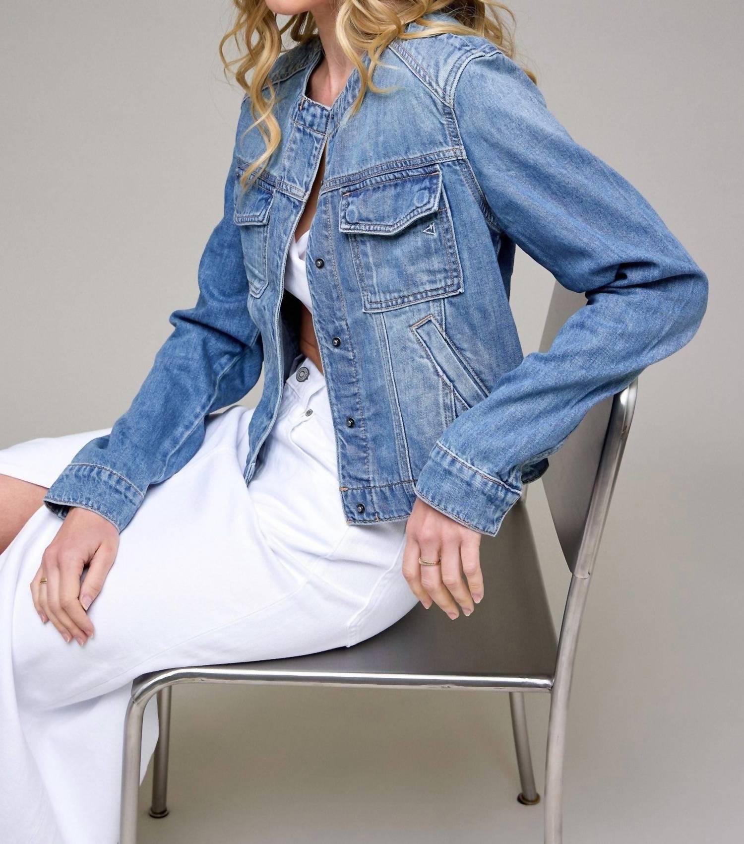 Hidden - Collarless Trucker Jacket