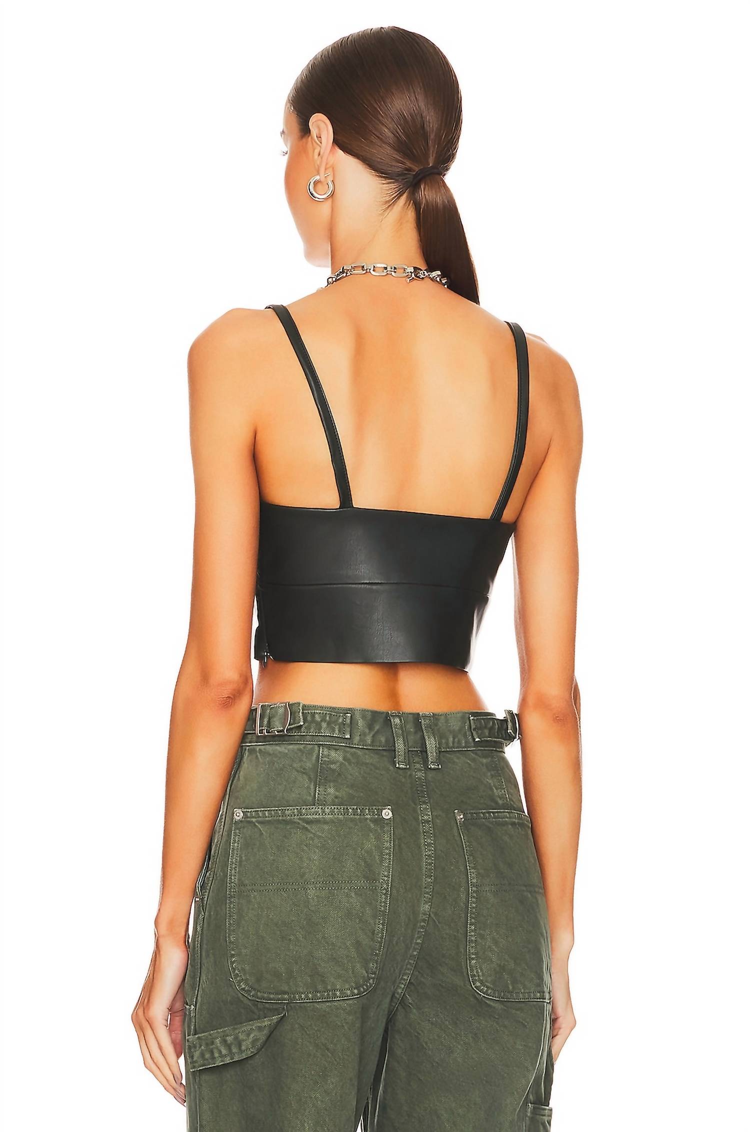 Susana Monaco FAUX LEATHER BRALETTE in caviar - women's shirt - alternate view