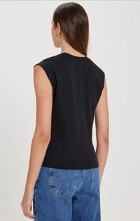 GOLDIE Organic Cotton Cap Sleeve Tee in black - women's t-shirt - detail view