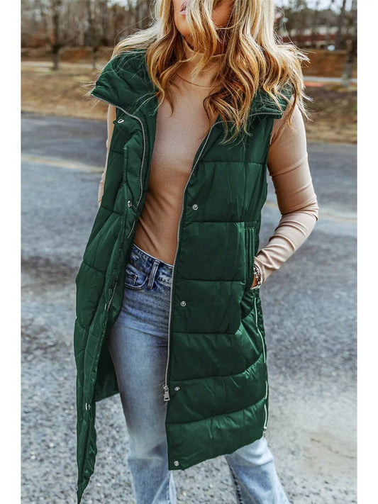 Pretty Bash - Gloria Zip Up Quilted Long Vest Coat