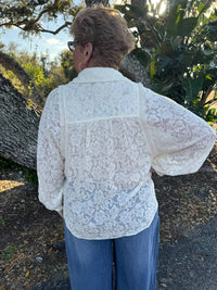 Stitch & Co. - Lace Eyelet Accent Long Sleeve Blouse