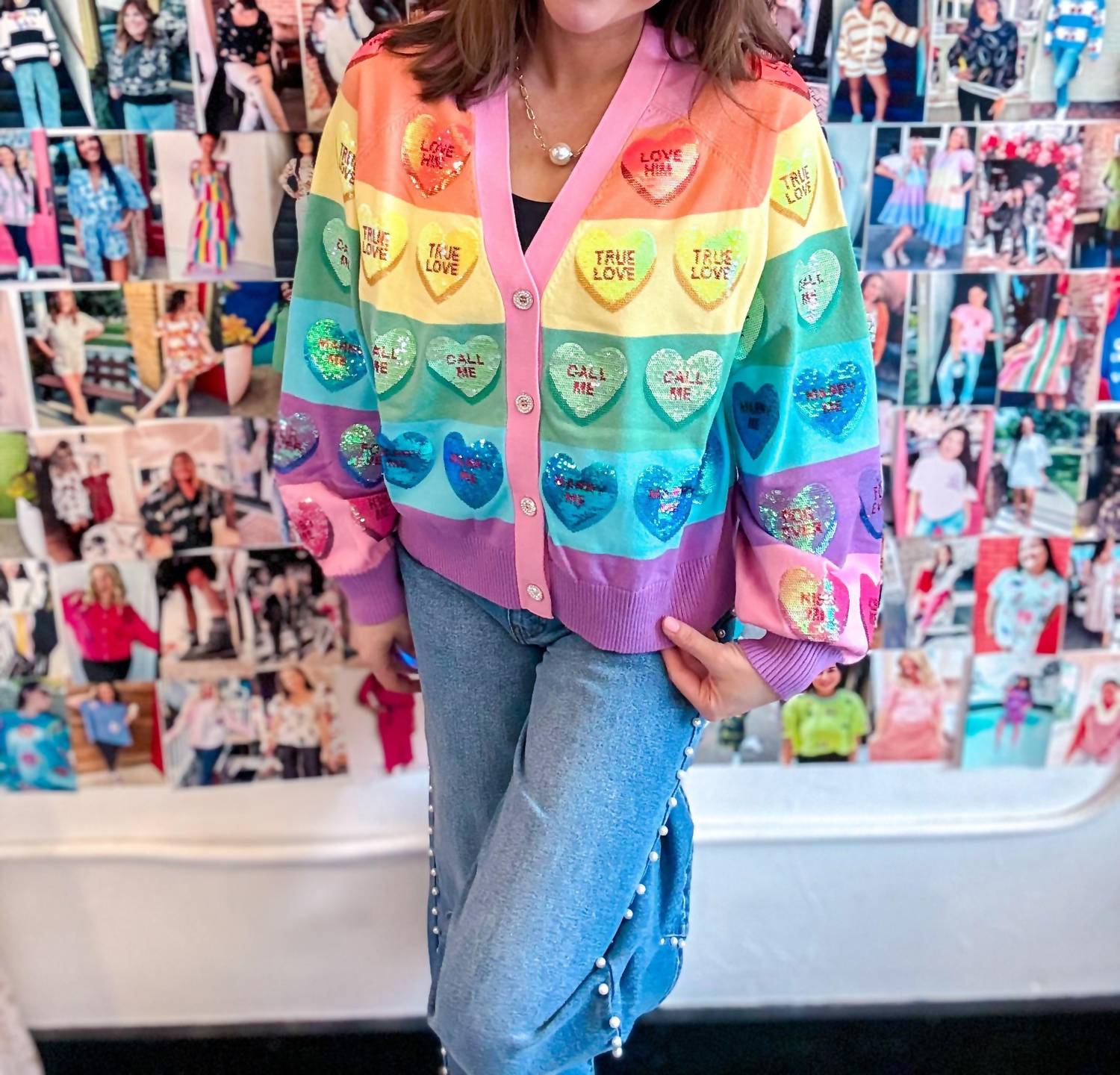 Queen Of Sparkles - Heart Rainbow Striped Cardigan