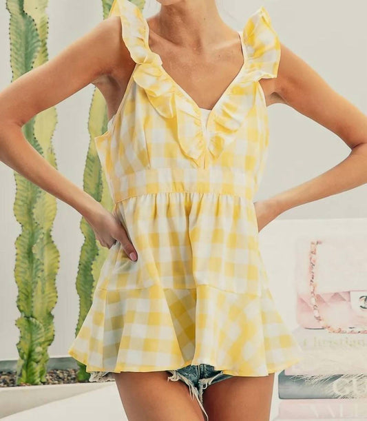 Bibi - Ruffled Neckline Peplum Top