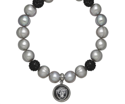 Honora - Oakland Raiders Stretch Pearl & Crystal Bracelet