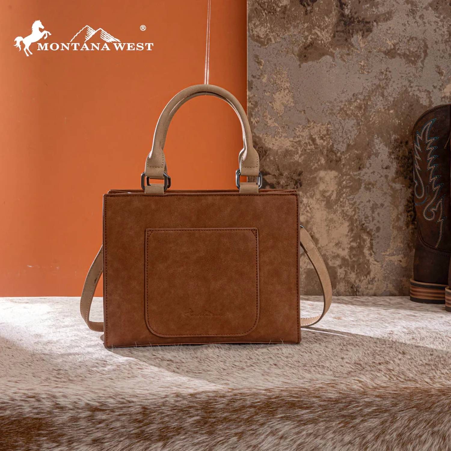 Montana West Western Tooled Aztec Tote in brown 1 - women's bag - detail view