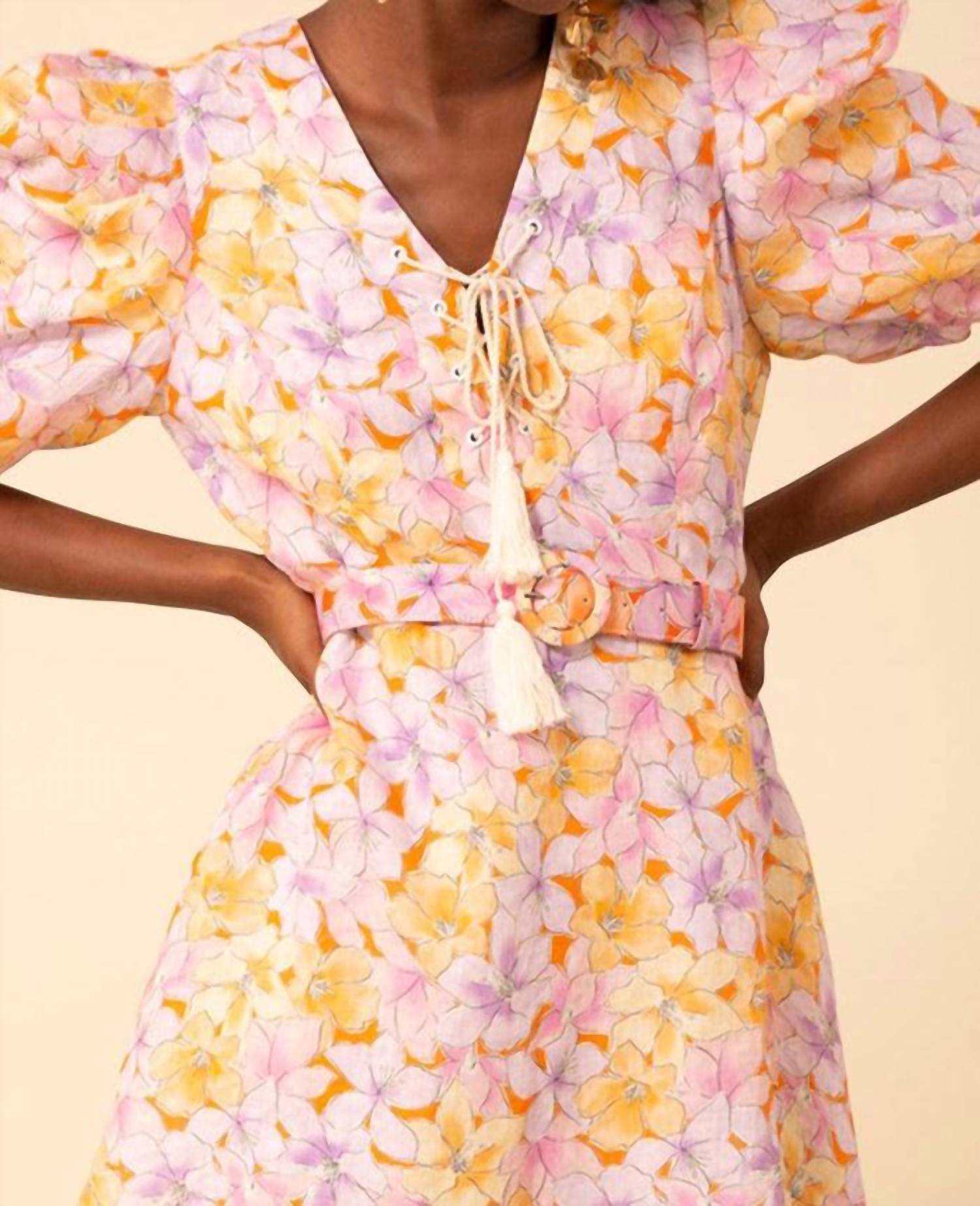 Hale Bob - Arabella Short Sleeve Linen Belted Dress