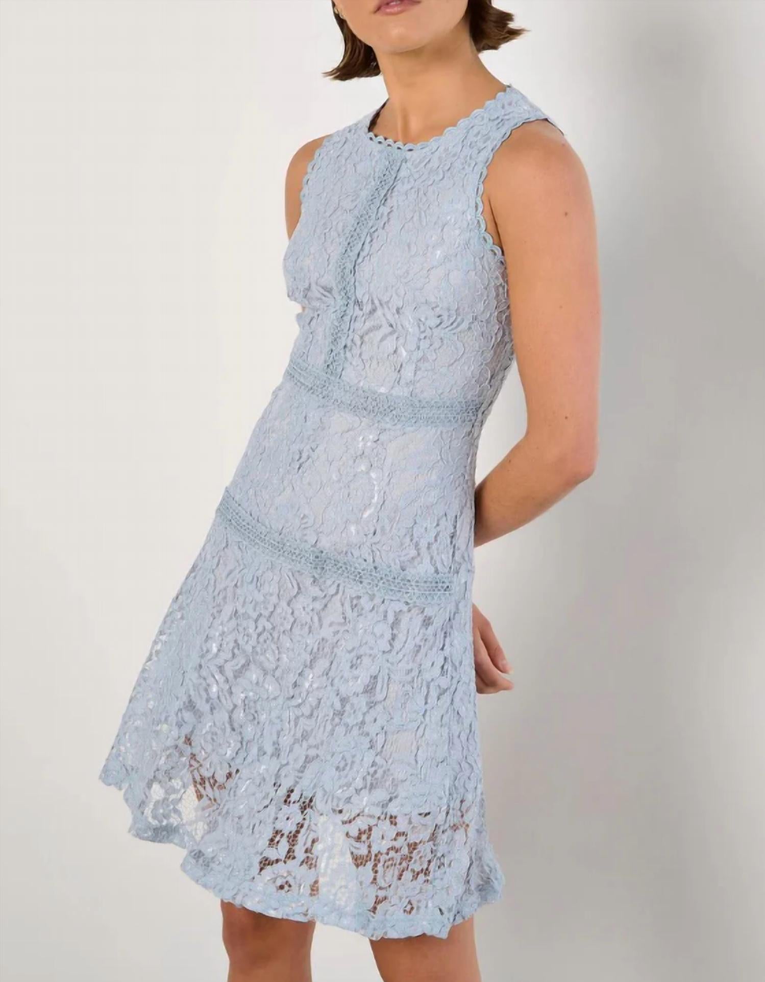 APRICOT High Neck Lace Skater Dress in light blue - women's dress