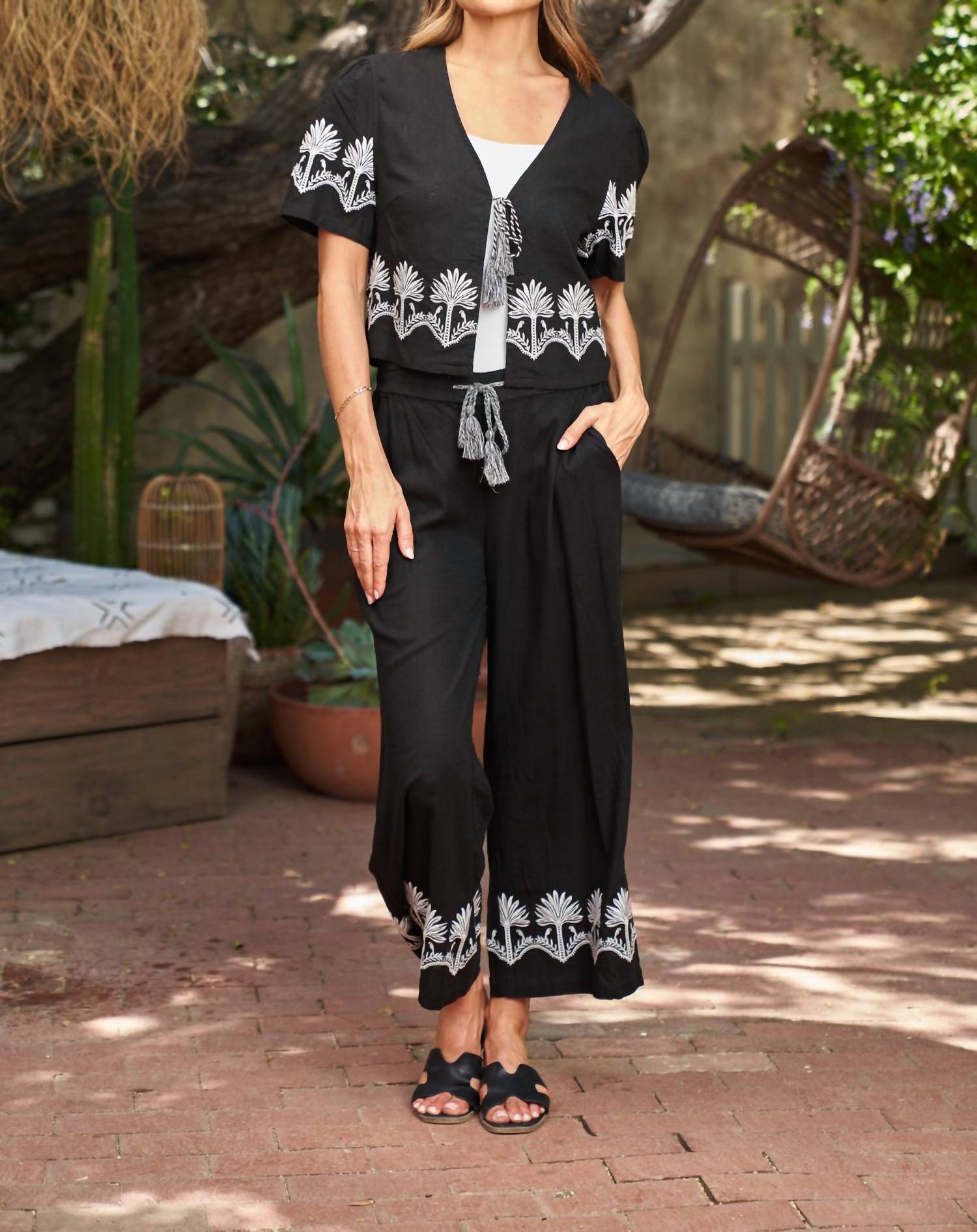 PAPARAZZI Embroidered Linen Crop Pant in black - women's pants - view 12