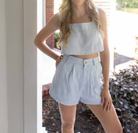 MABLE Skies And Sunshine Crop Top And Shorts Set in blue - women's sleepwear