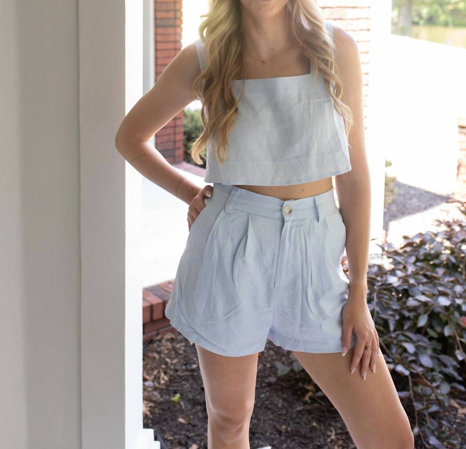MABLE Skies And Sunshine Crop Top And Shorts Set in blue - women's sleepwear
