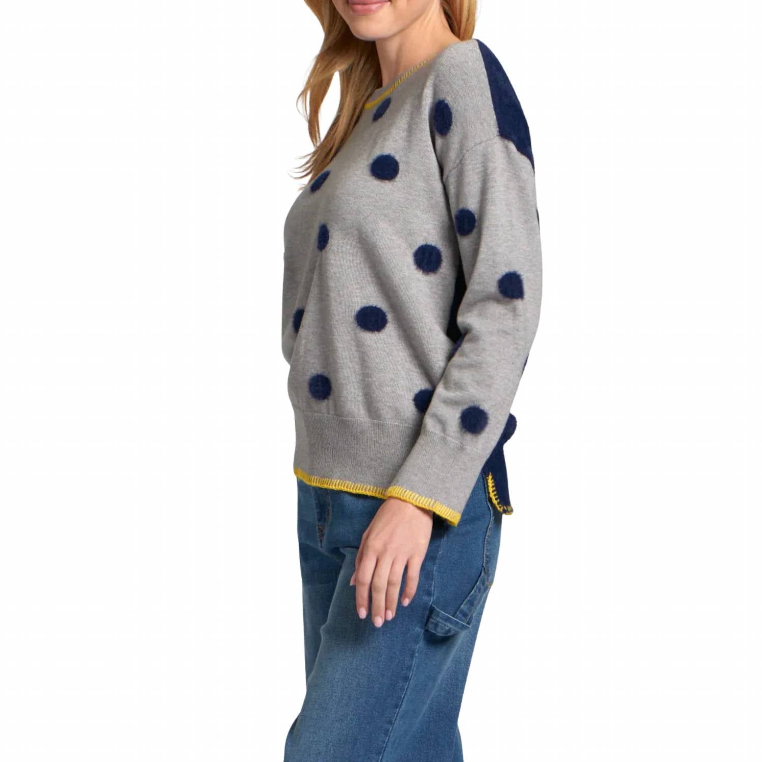 Apny - Polka Dot Sweater With Contrast Stitching