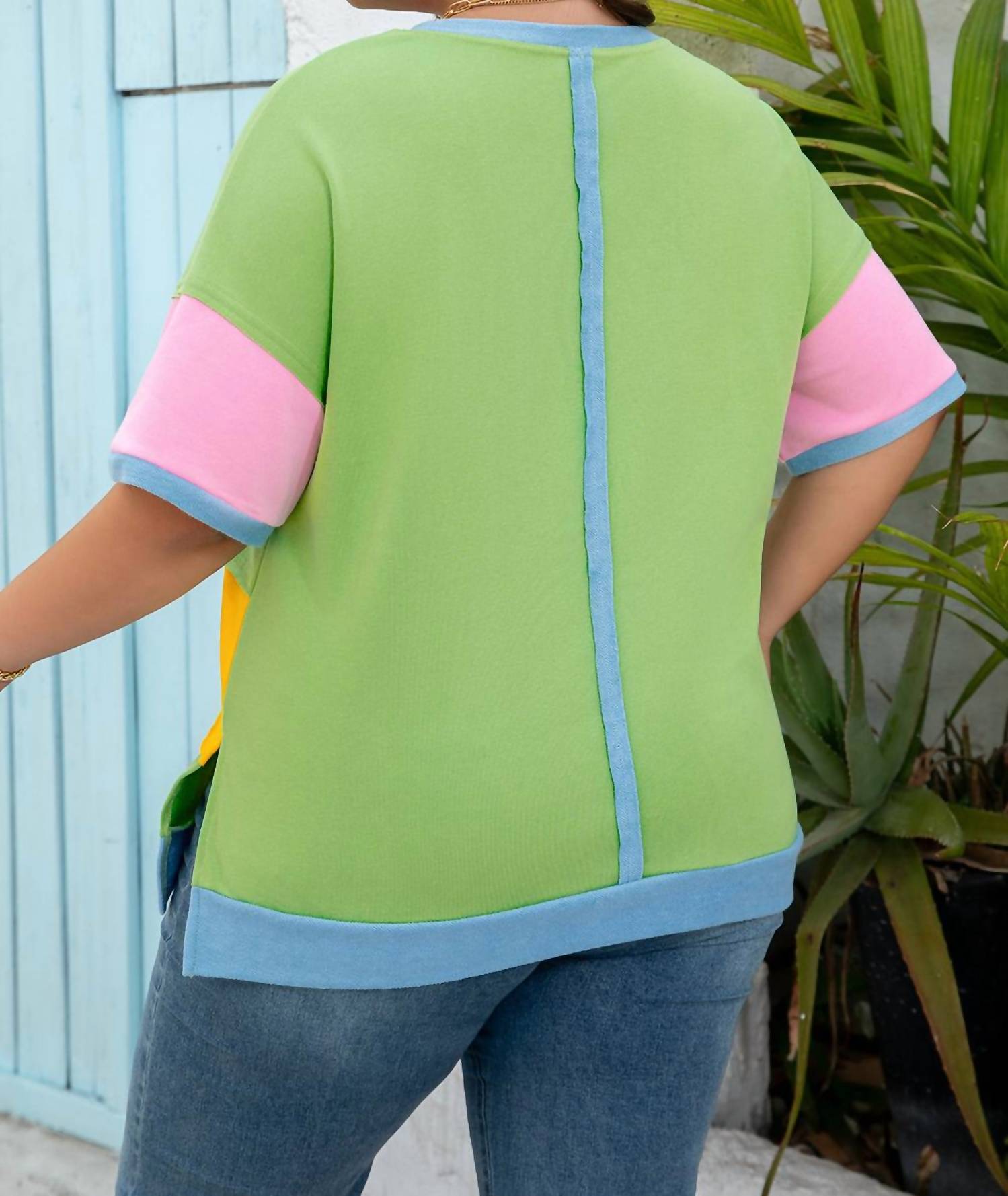Dear Lover - Color Block Exposed Seam Patchwork T Shirt - Plus
