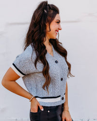 Design History - V-neck Short Sleeve Button Front Top