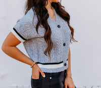 Design History - V-neck Short Sleeve Button Front Top