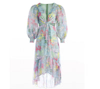 Alice + Olivia - Katia Twist-Front Floral Cutout High Low Dress