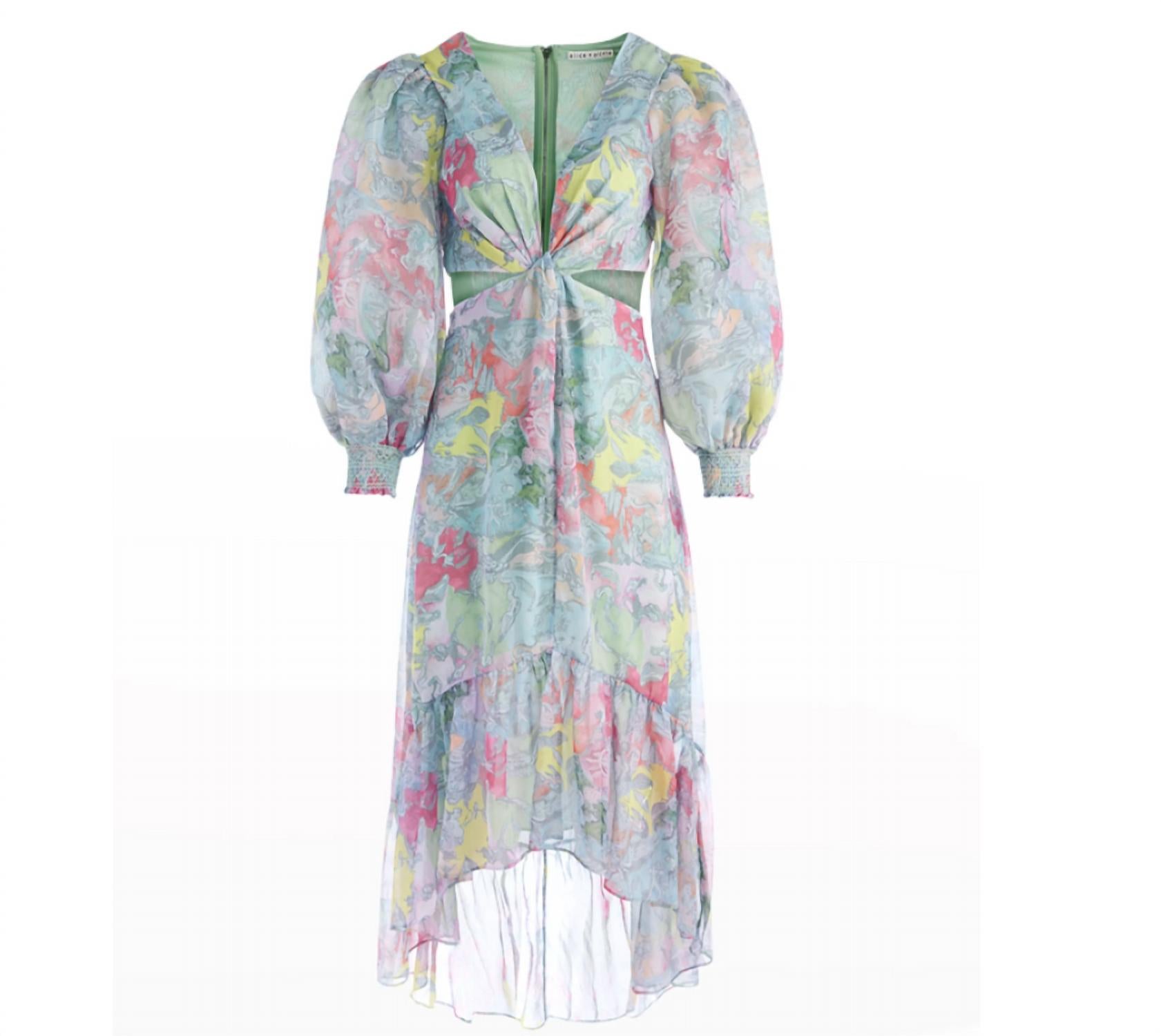 Alice + Olivia - Katia Twist-Front Floral Cutout High Low Dress