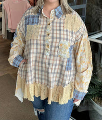 Oli & Hali - Washed Ruffle Hem Plaid Mix Top