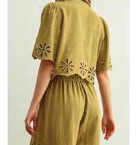 Miou Muse - Embroidered Tie Front Top