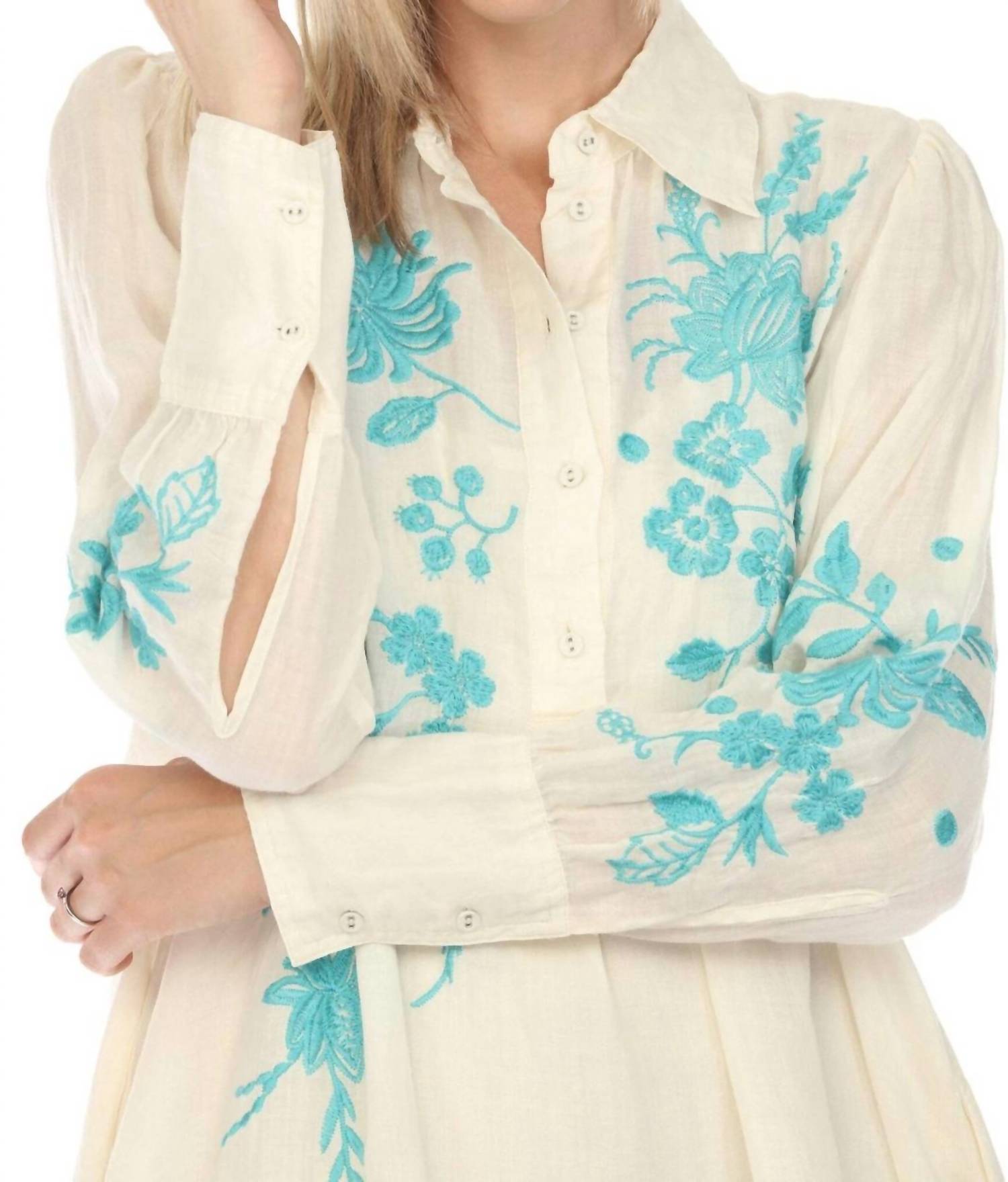 Johnny Was Miel Henley Shirt Dress in ecru - women's dress - view 4