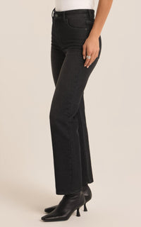 Z Supply Val Straight Leg Denim Pants in black sand - women's pants - detail view