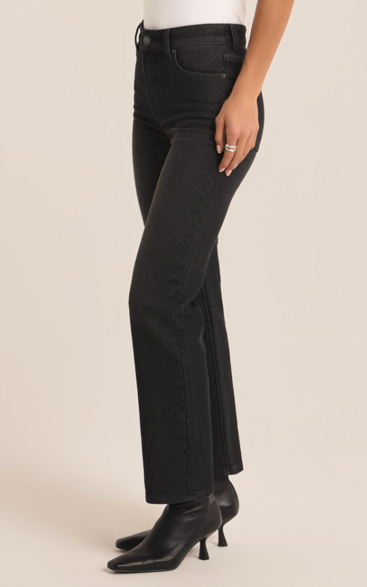 Z Supply Val Straight Leg Denim Pants in black sand - women's pants - detail view