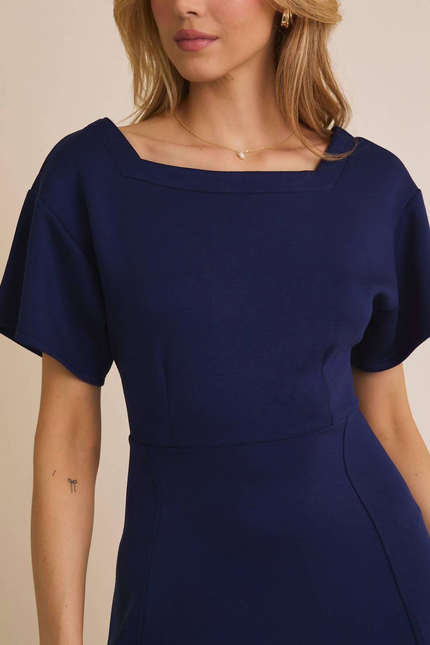 Gilli - Serenity Square Neckline Short Sleeve Flare Skirt Dress