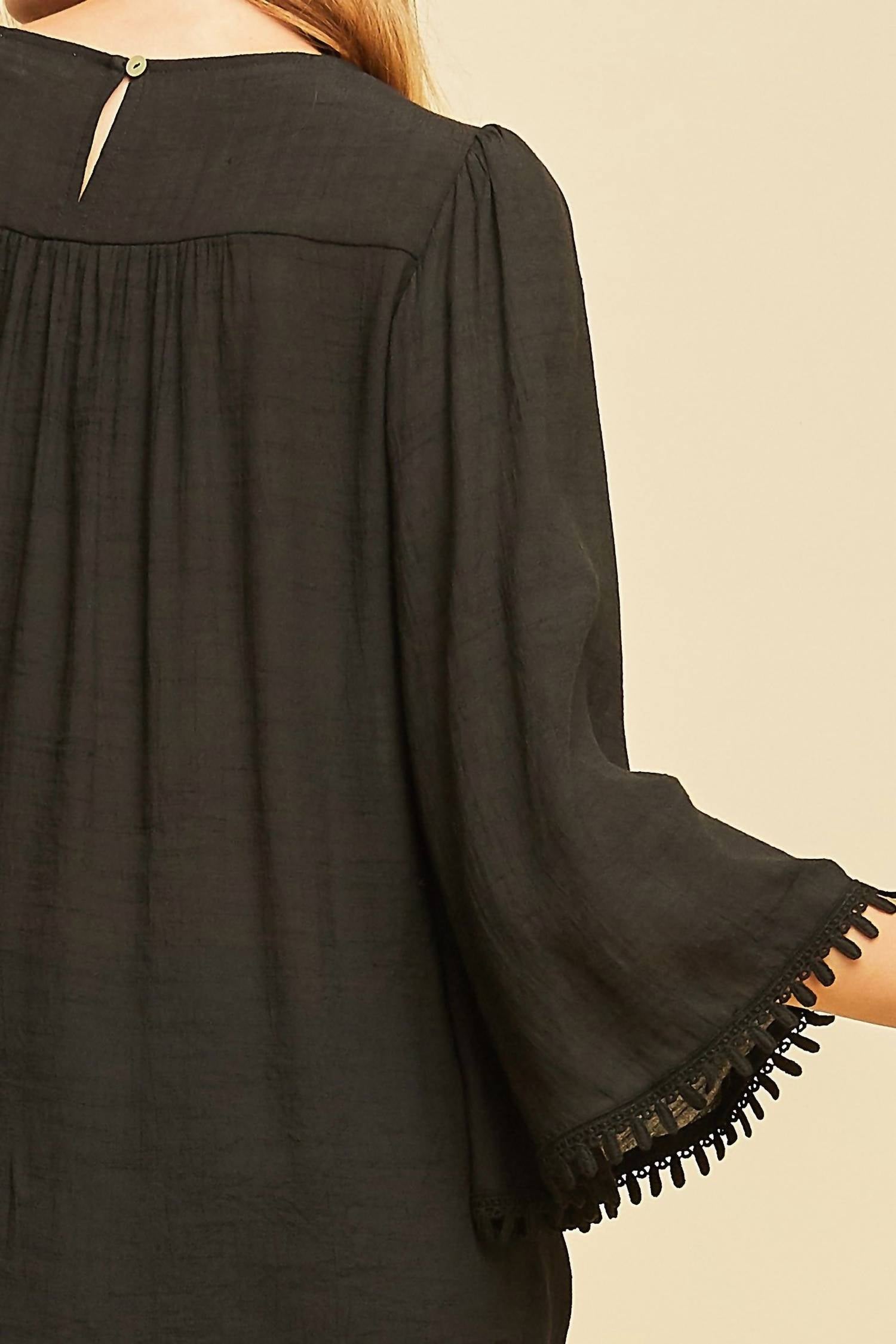 Entro - Crochet Lace Flare Sleeve Top - Plus