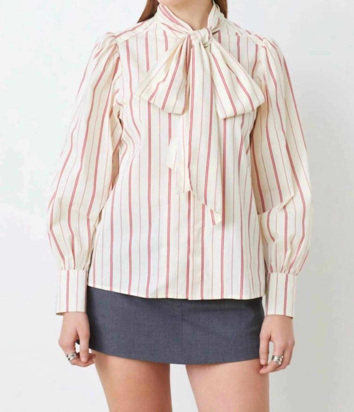 Suncoo Lips Long Sleeve Stripe Top in rouge - women's blouse