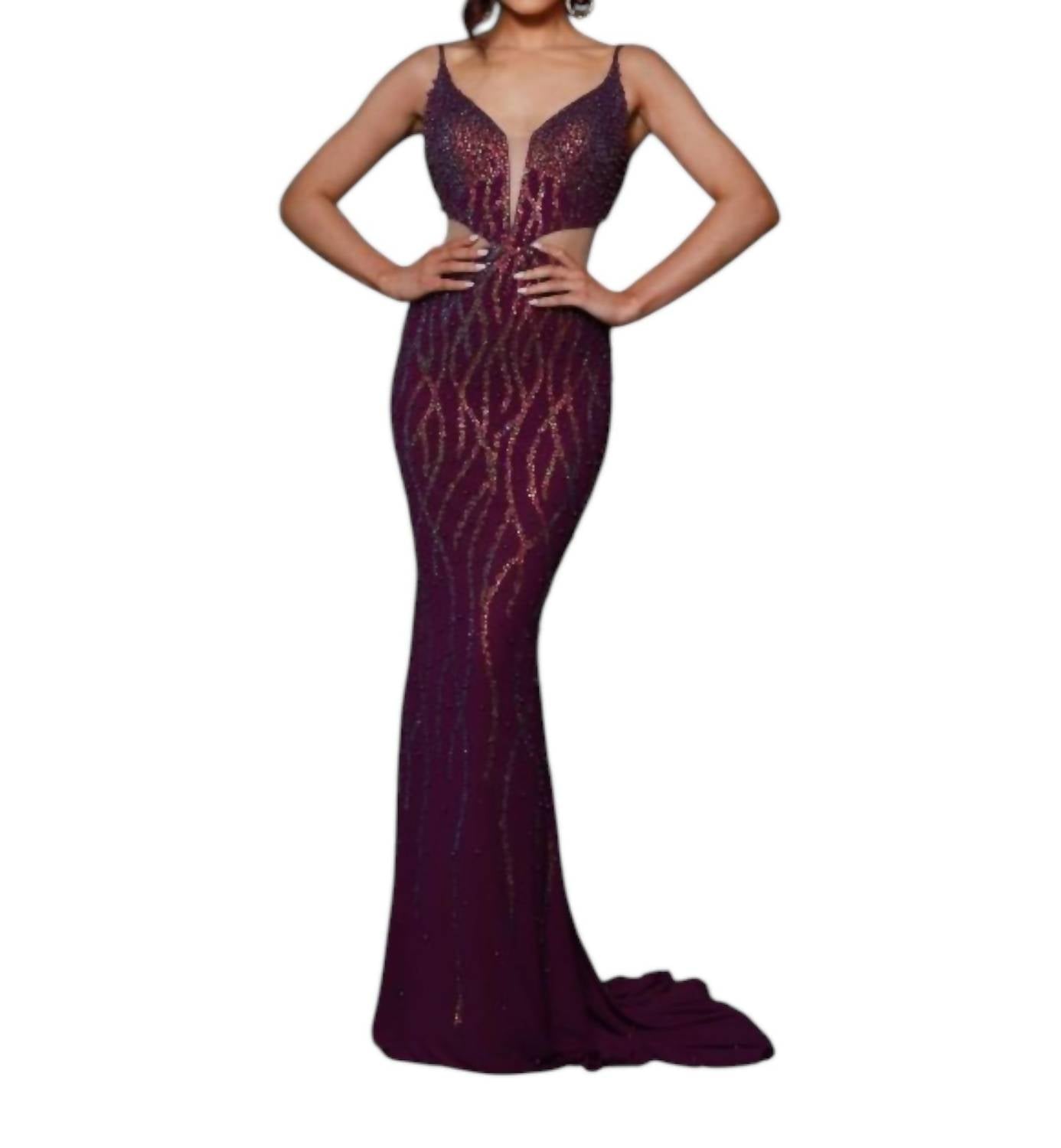 Johnathan Kayne Fabulous Pearl & Crystal-embellished Bodice Gown in purple - women's dress