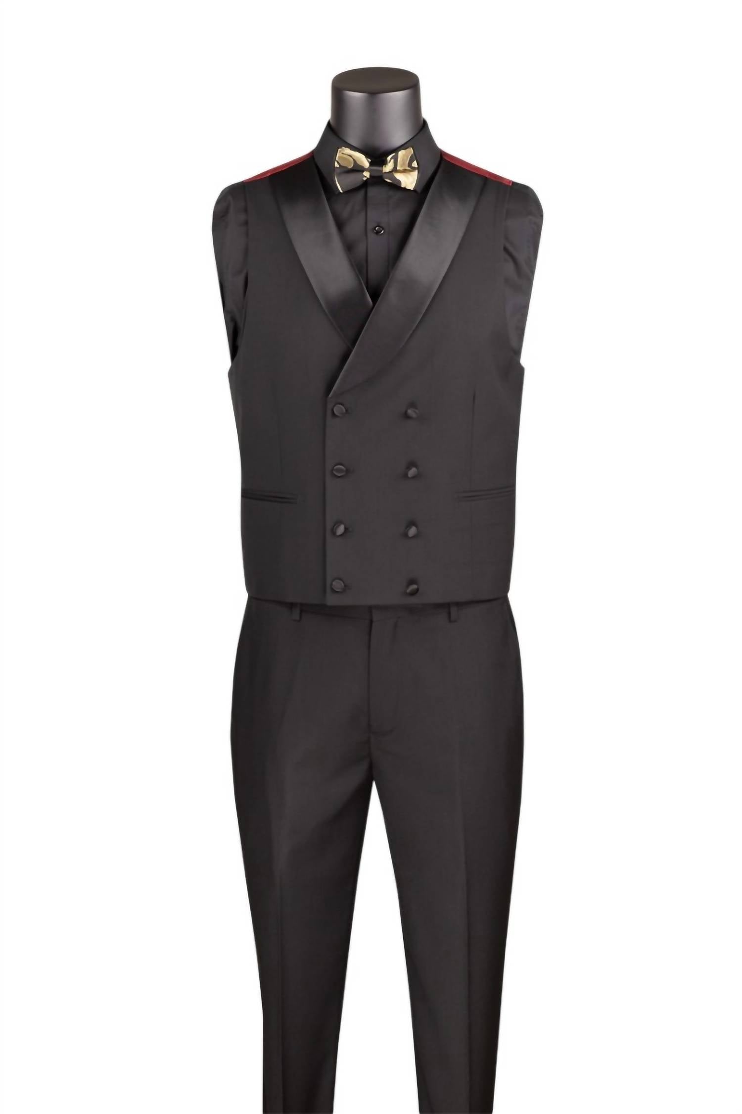 Vinci Philosophy Men's Fit 3 Piece Suit With Bow Tie in black - men's jacket - alternate view