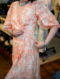 Adelyn Rae - Haven Ruffle Embroidery Wrap Midi Dress