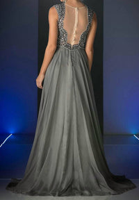 Cinderella Divine - Beaded Top Illusion Back Chiffon Gown