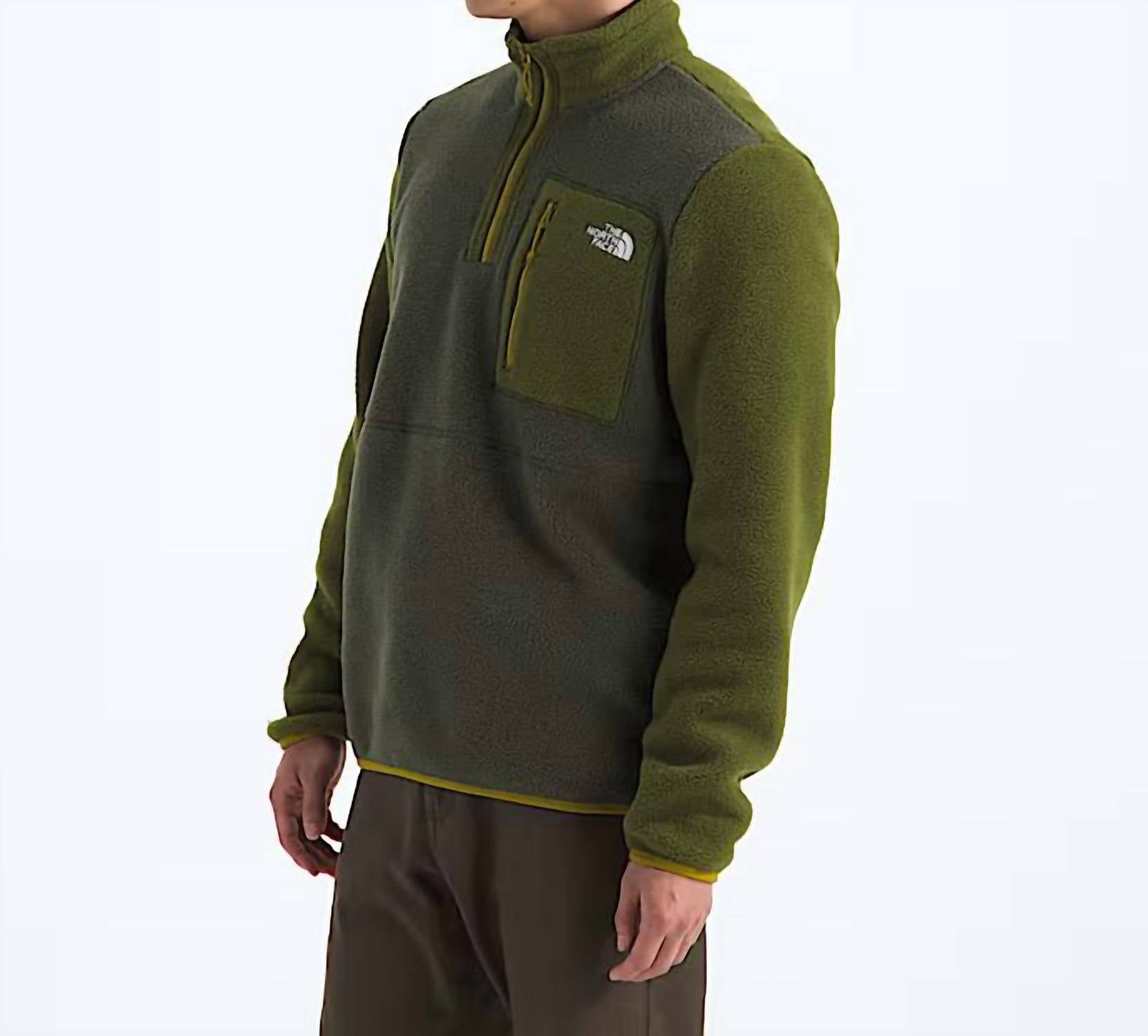 THE NORTH FACE Yumiori Quarter Zip Jacket in new taupe green woodland deep dijon - women's top - detail view