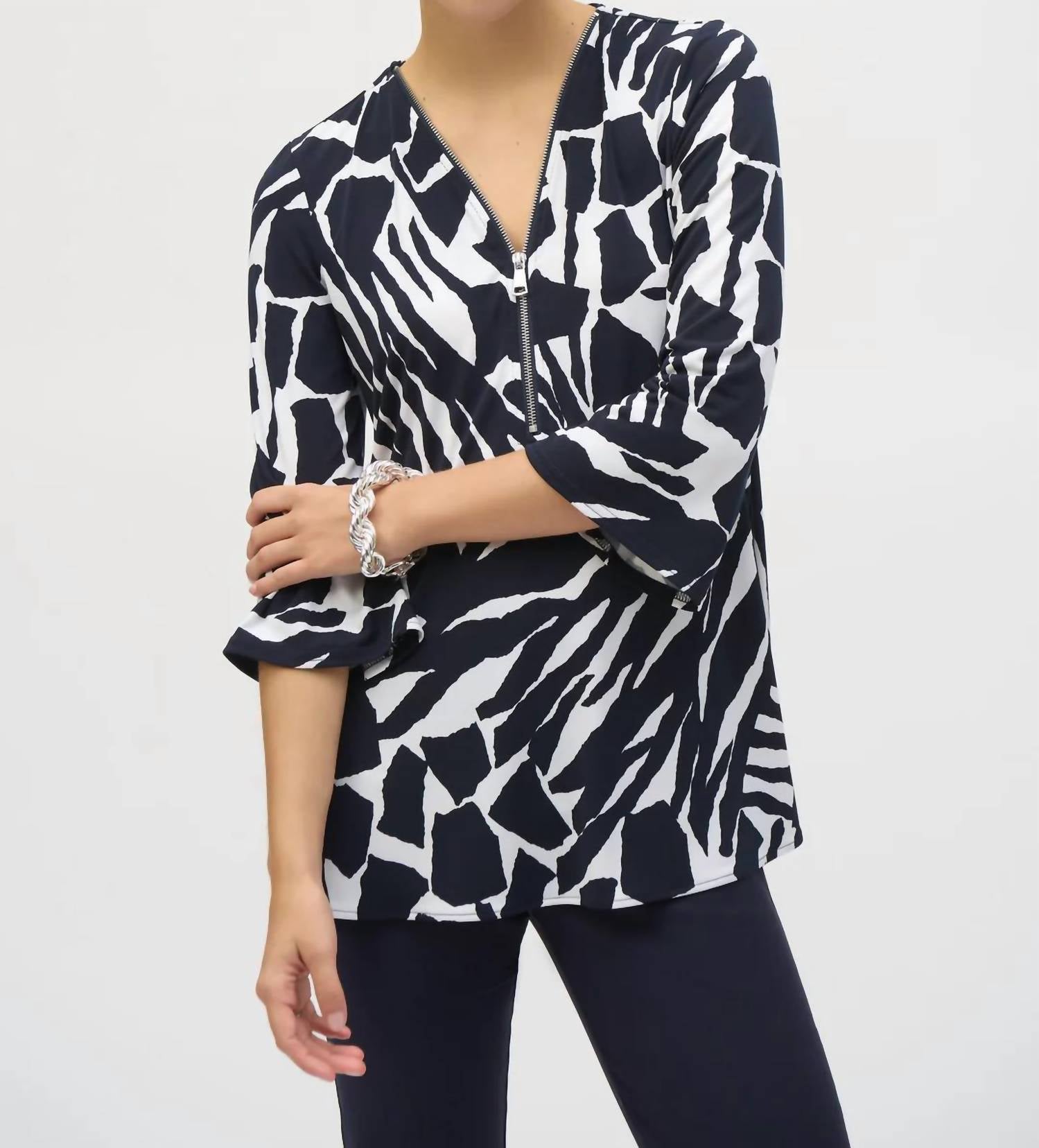 Joseph Ribkoff - Bold Print Silky Knit 3/4 Flared Sleeve Tunic Top