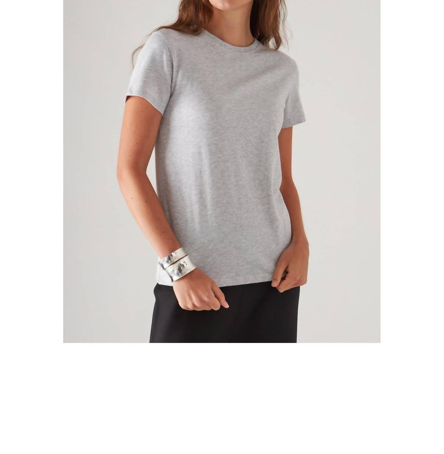 Patrick Assaraf Short Sleeve Iconic Fitted Crew Top in ghost - women's t-shirt - alternate view