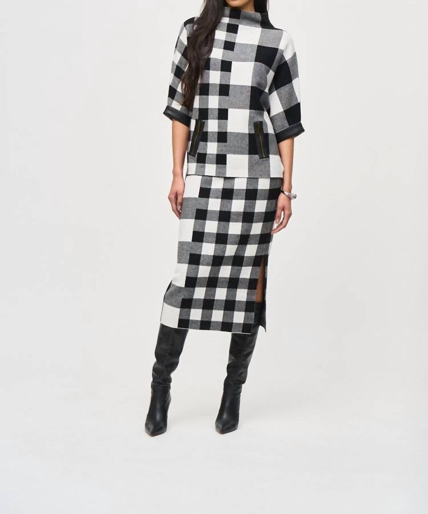 Joseph Ribkoff - Plaid Jacquard Knit Skirt