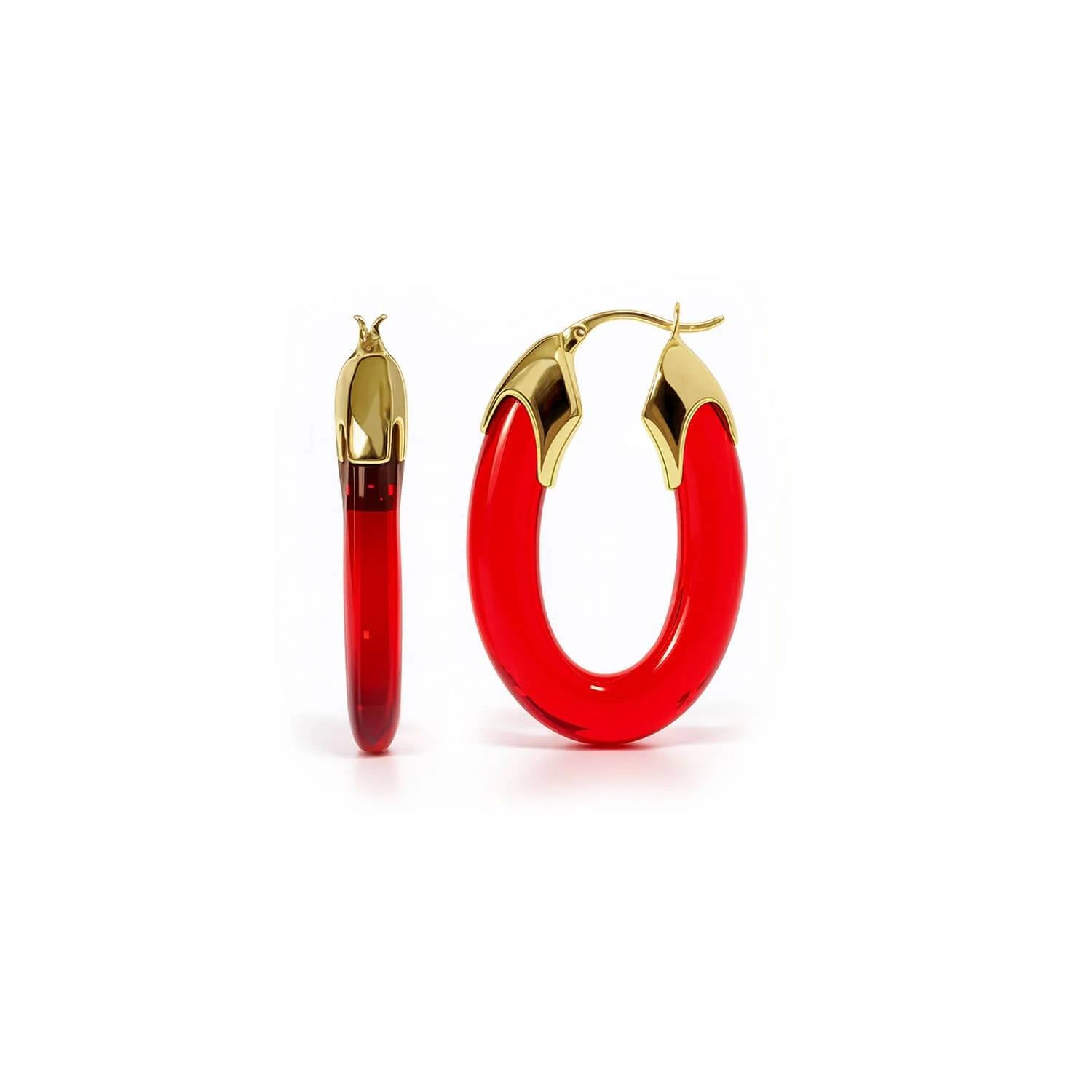 Gold & Honey - Women's Carved Oval Lucite Birthstone Hoop Earrings