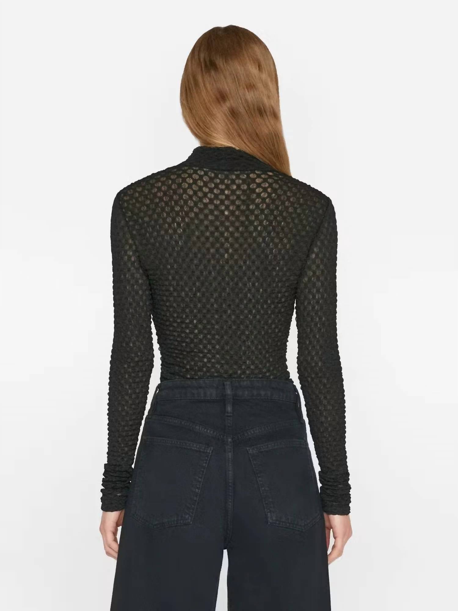 Frame - Mesh Lace Turtleneck Top