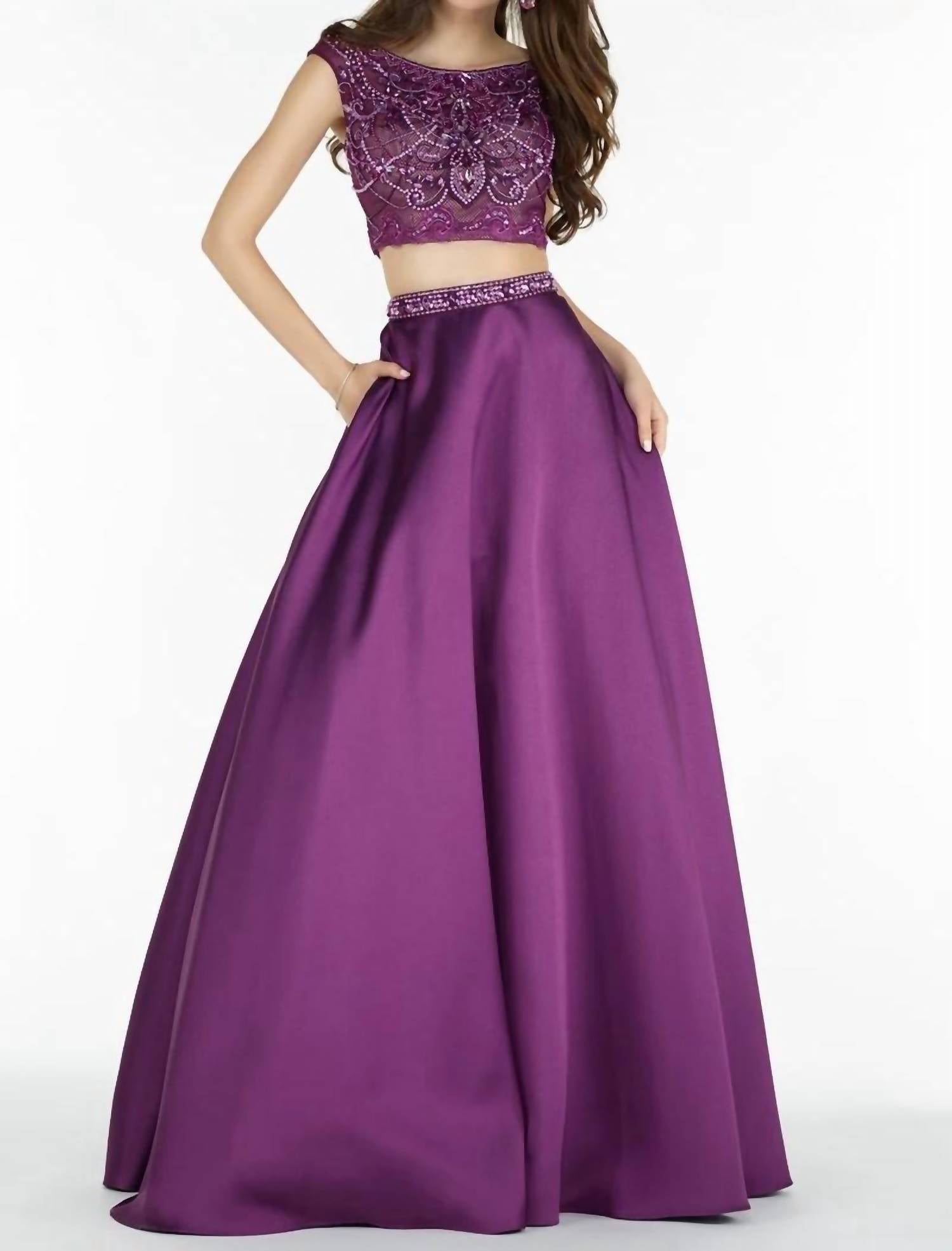 ALYCE PARIS Two Piece Mikado Beaded Prom Dress in berry - women's dress