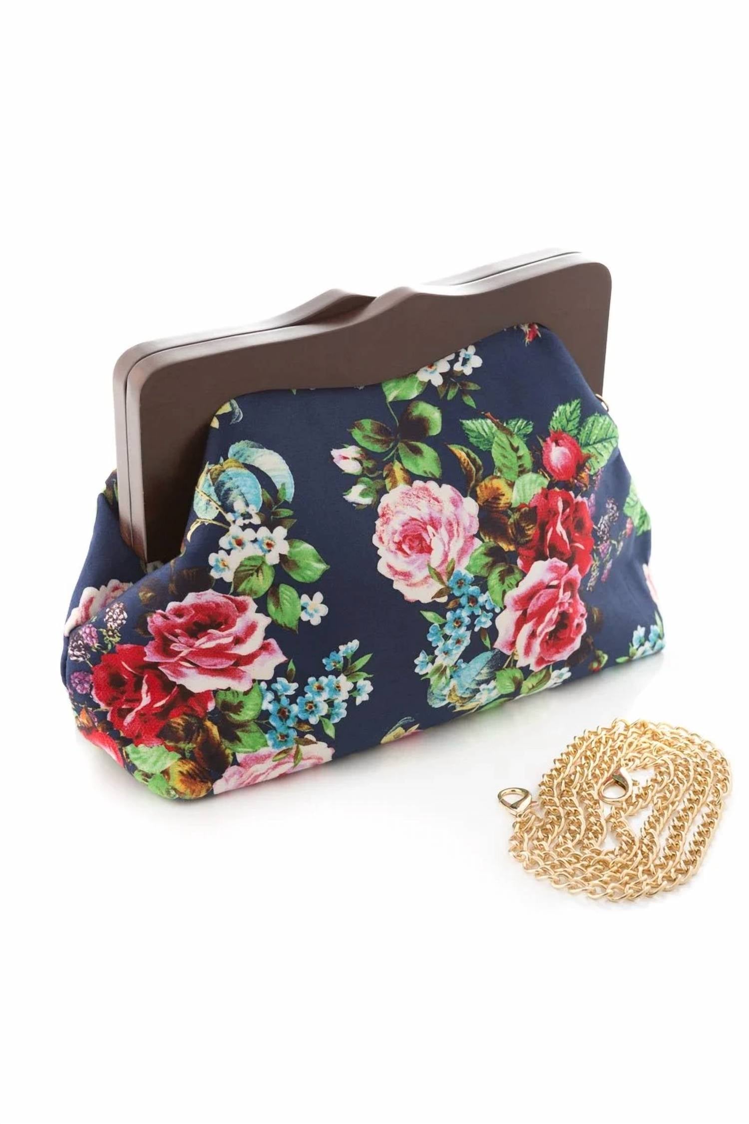 Hearts & Roses - Women's Floral Wood Clutch Bag