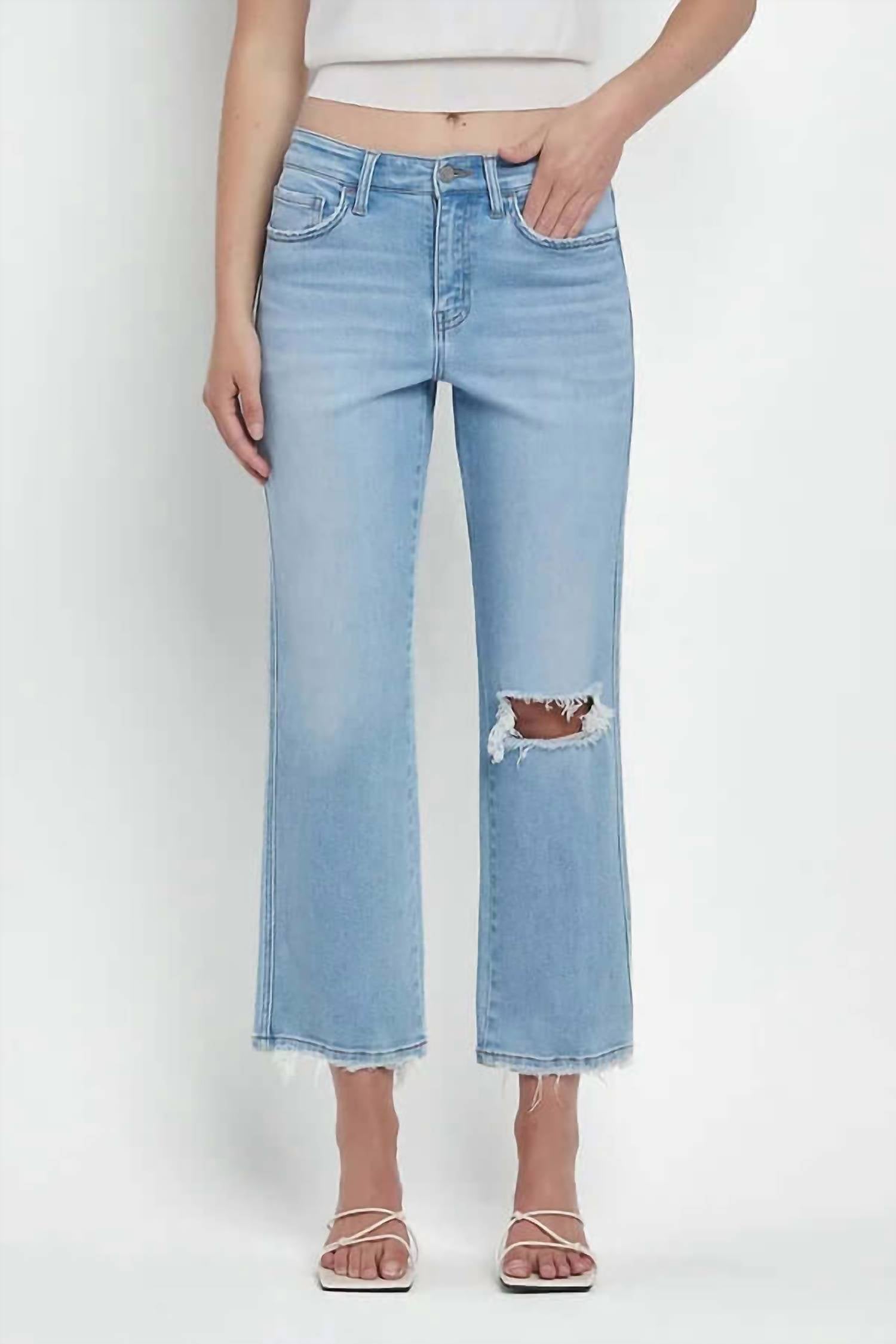 Lovervet - High Rise Straight Leg Distressed Jeans