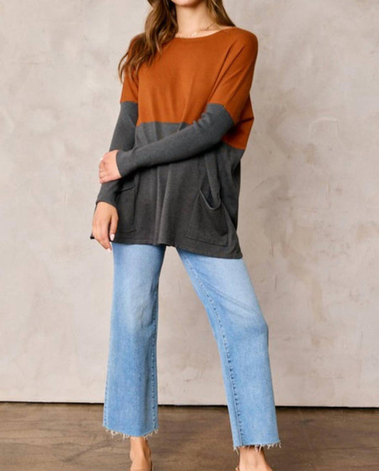 Tea N Rose - Long Sleeve Bat Wing Color Block Sweater