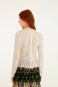 Farm Rio - Embroidered Crew Neck Long Sleeve Blouse