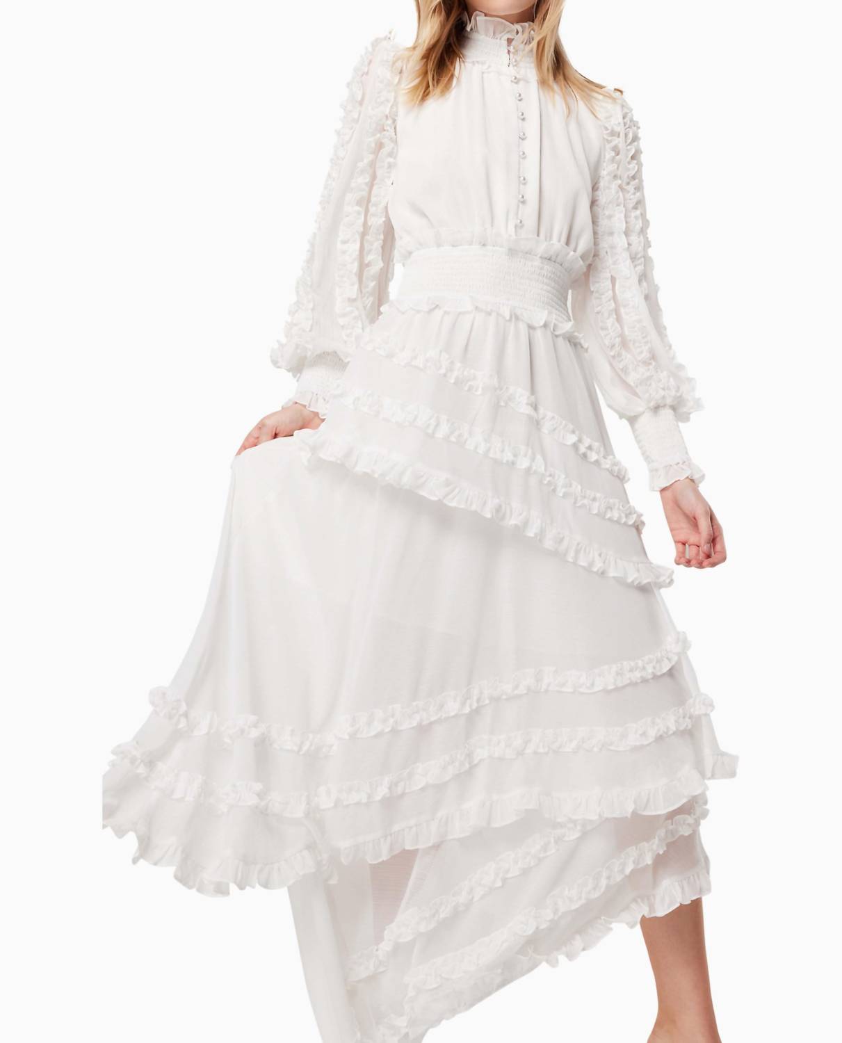 ELLIATT Maelis Long Sheer Balloon Sleeves Gown in ivory - women's dress - view 4