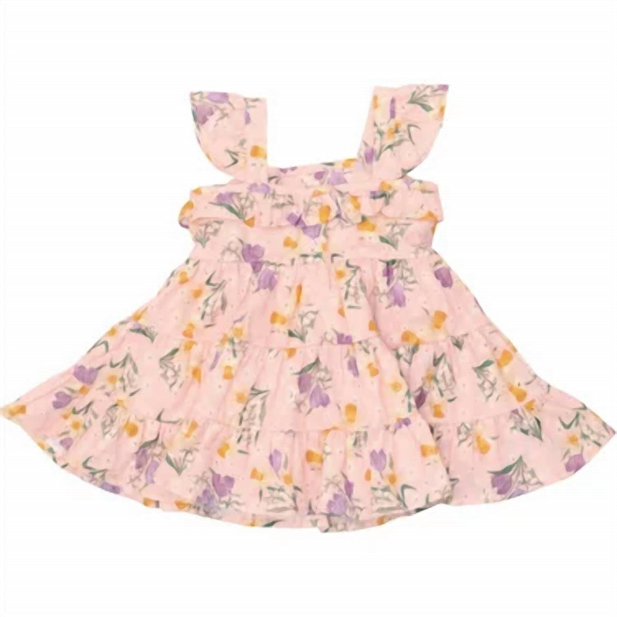 Angel Dear - Girl's Eyelit Daffodil Bouquet 3 Tiered Ruffle Sundress