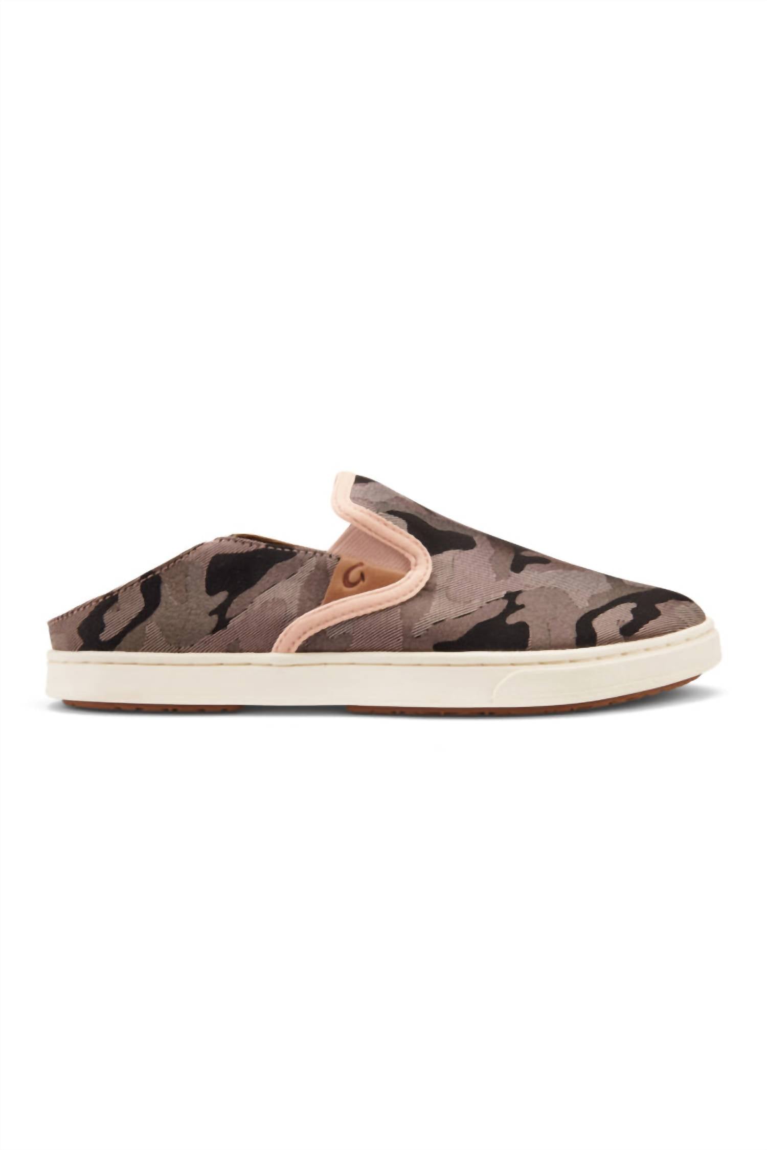 OluKai Women's Pehuea Pa‘i Slip-on Sneaker in soft pink ke au camo 6qke - women's sneaker - detail view