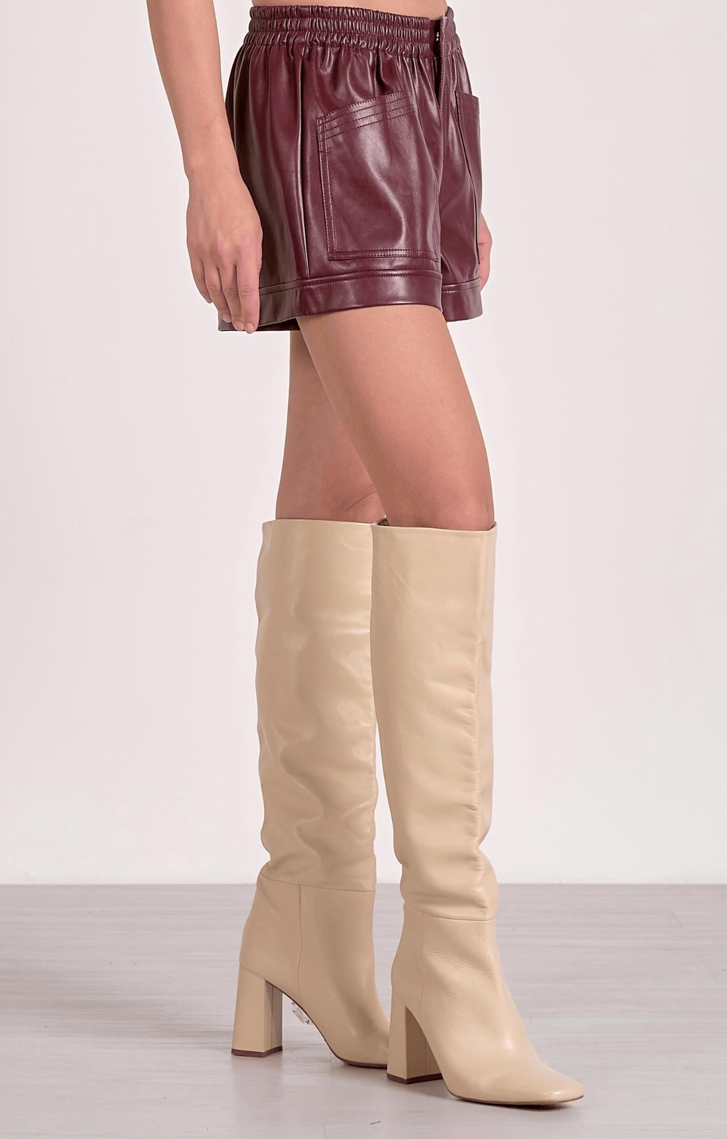 ELAN Faux Leather Shorts in plum - women's shorts - detail view