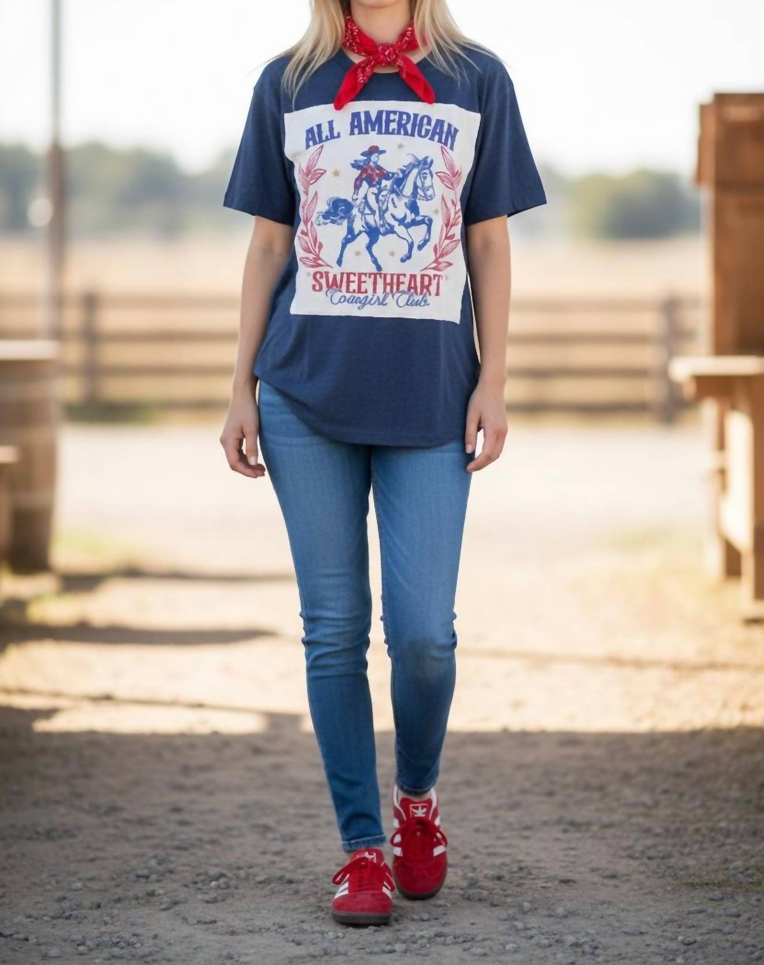 Bling A Gogo All American Sweetheart Crew Tee in heather navy - women's t-shirt