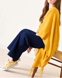 MERSEA Women's Classic Travel Wrap in mustard - women's scarf - detail view