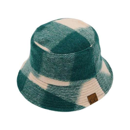 C.C - Women's Checkered Pattern Fleece Bucket Hat